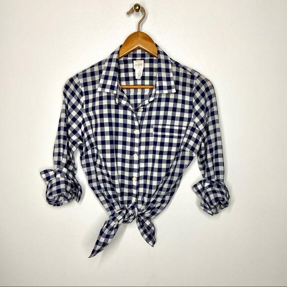 J. Crew Tops - J. CREW Blue And White Gingham Button Down Shirt S